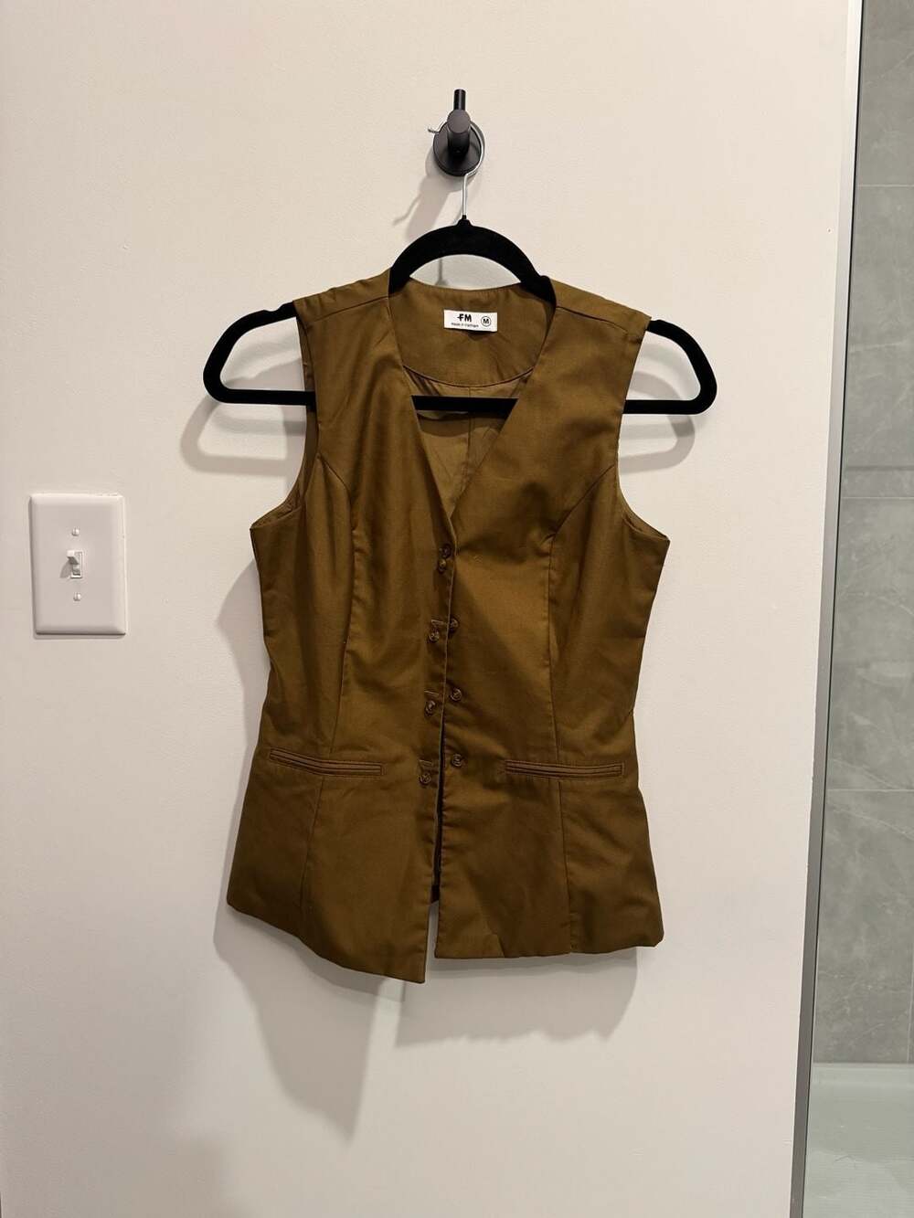 FM Women's Brown V-Neck Sleeveless Button-Down Waistcoat Vest